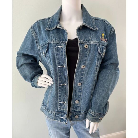 Vintage Y2k Looney Tunes Tweety Bird Jean Jacket Blue Denim size Large - Picture 4 of 13